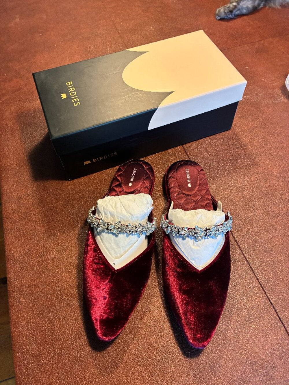 Red Velvet Birdie slides size 8. The Swan, NWOT